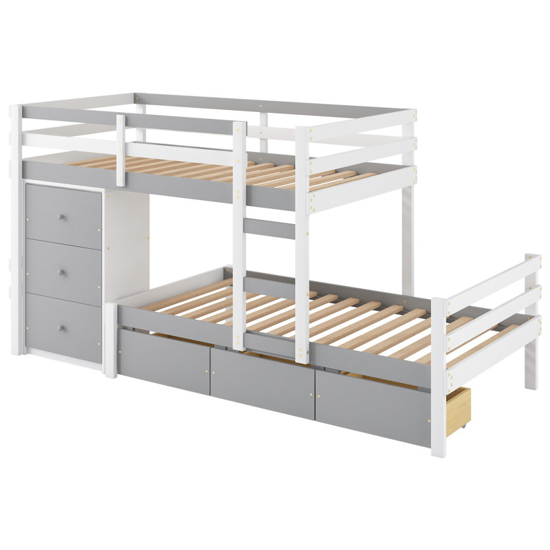 Lit superposé Loft avec tiroirs et échelle, Gris