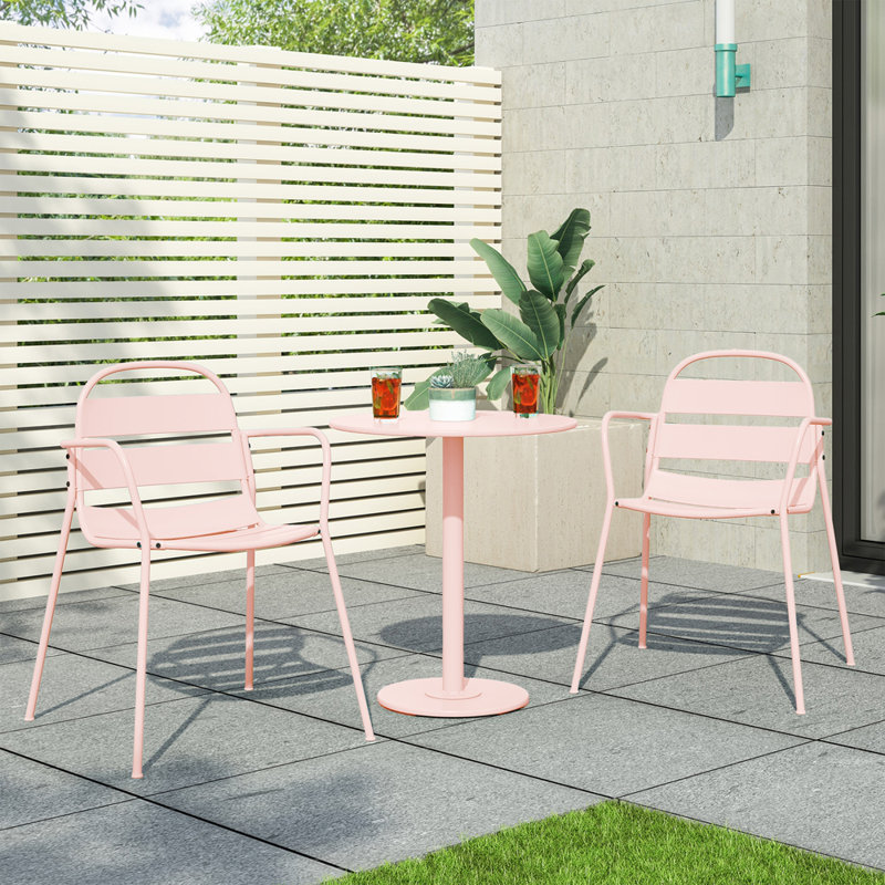 Terra Nova Modern Bistro Set with Matte Finish and Durable Metal Frame for Outdoor Relaxation, Light Pink