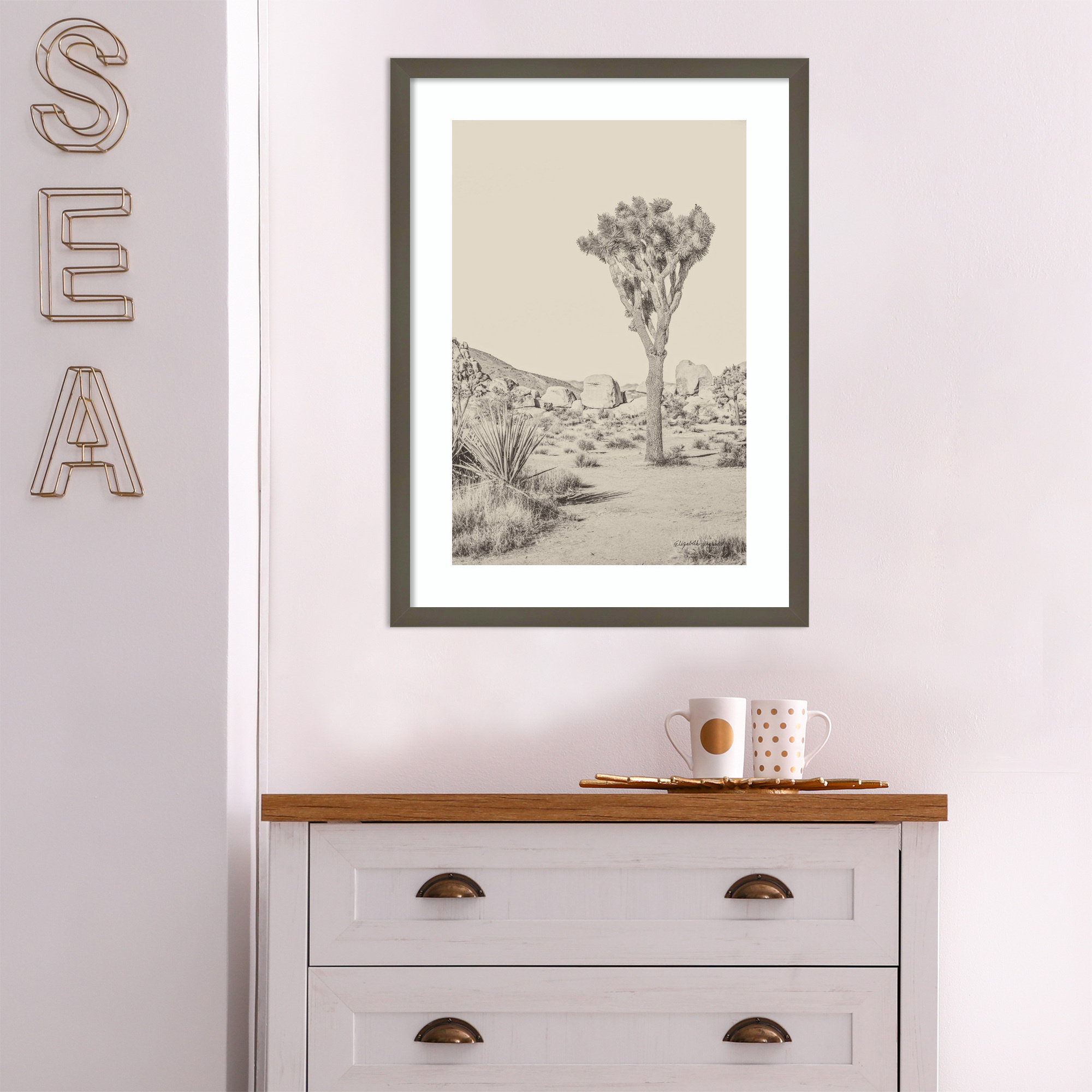 Joshua Tree III Neutral by Elizabeth Urquhart, 25" H x 19" W, Gray Framed