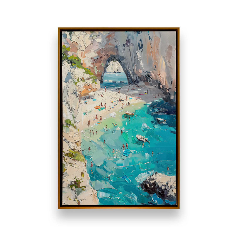 Impression sur toile Azzuro Cove, Cadre flottant doré poli, 32 po x 48 po