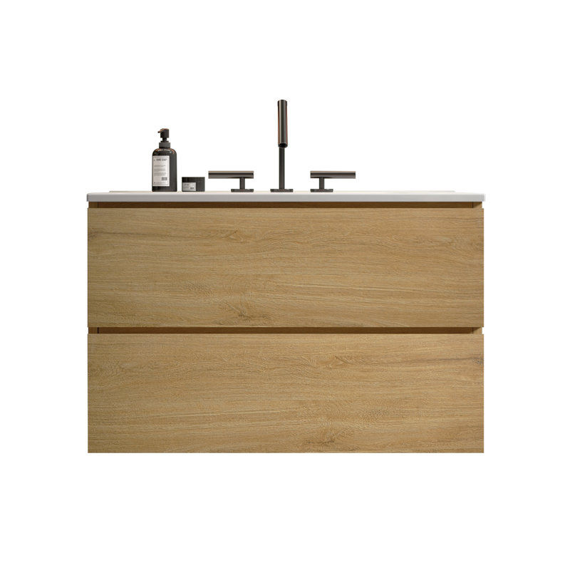 Cray 29.9'' Single Bathroom Vanity with Manufactured Wood Top, Oak