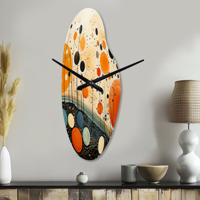 Goswami Orange Mid Century Organic Harmony III - Curved Midcentury Modern Metal Wall Clock, Orange Wall Clock Print