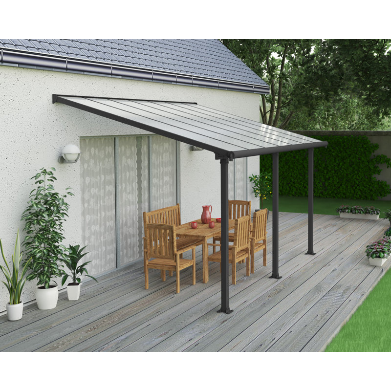 Auvent de patio en polycarbonate, Gris, 10 pi x 14 pi
