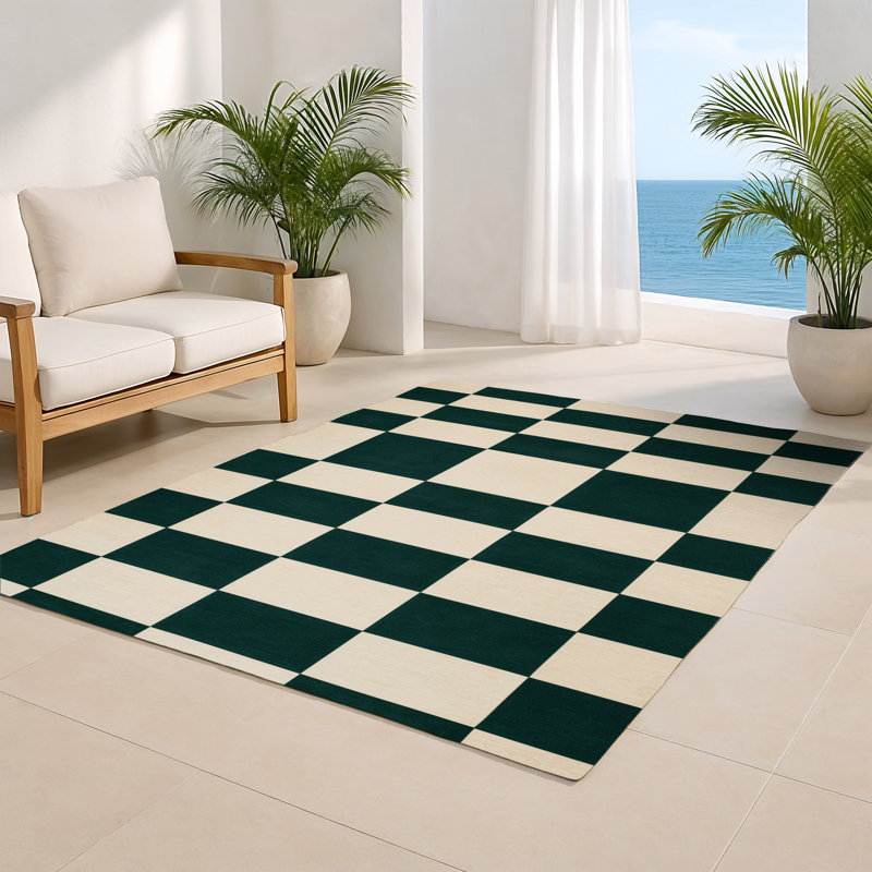Tapis d'intérieur et d'extérieur à carreaux beige, Rectangulaire 2 pi x 3 pi