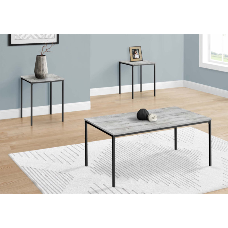 Ensemble de table basse et de bout contemporain 3 pièces, plateaux stratifiés durables avec cadres en métal élégants pour les salons modernes.