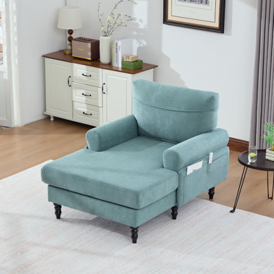 38" Wide Chenille Upholstered Chaise Lounge Indoor Sofa Accent Chair Bed by Charlton Home