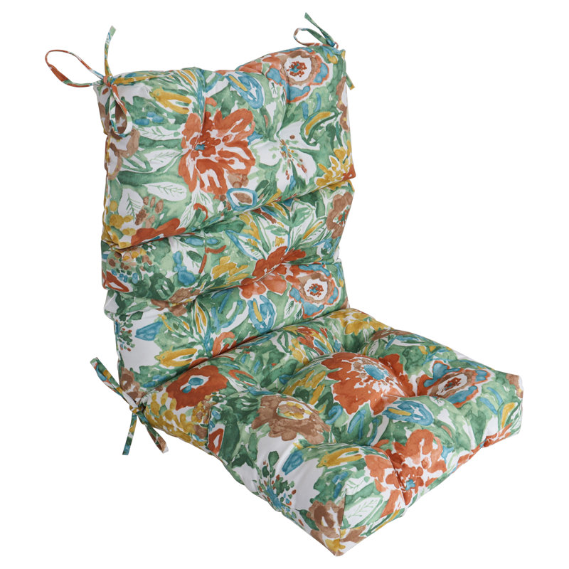 Outdoor Tufted Seat/Back Chair Cushion, 22" W x 21" D, White/Sun River Mist Floral