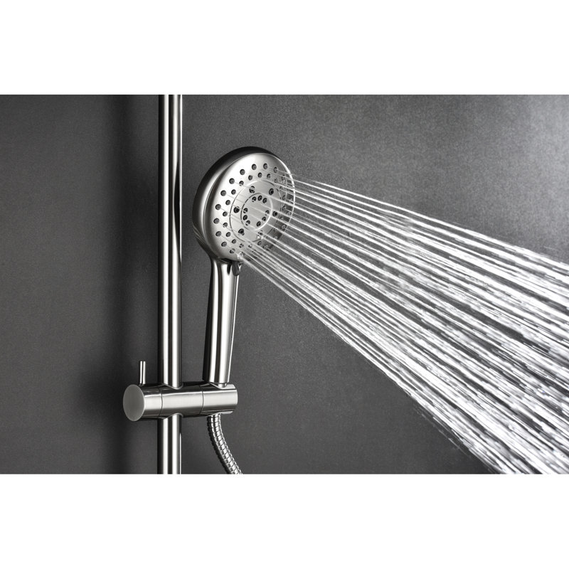 Ensemble de douche avec pomme de douche à effet pluie naturelle de 10 po, douche à 4 poignées, barre coulissante réglable et porte-savon en barre de douche en nickel brossé, salle de bain