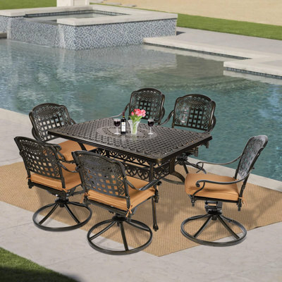 Wildon Home 7-piece Outdoor Furniture Dining Set, All-weather Cast Aluminum Patio Conversation Set, Include 6 Swivel Dining Chairs And A Rectangle Tab by Wildon Home