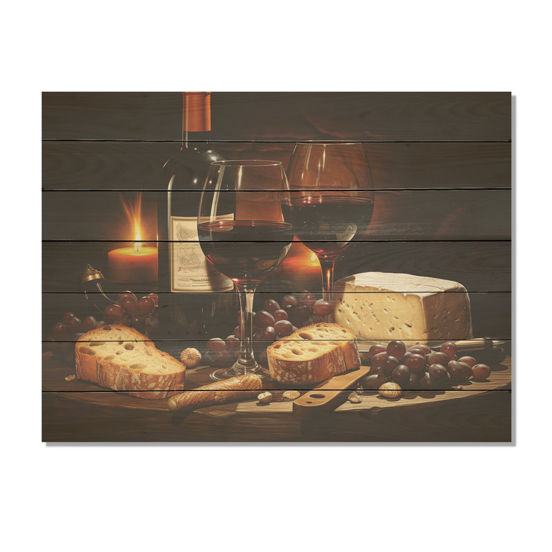 «Cheese And Red Wine Charcuterie Board Radiance», impression de vin sur bois, H 10 po x l 20 po x P 0,78 po