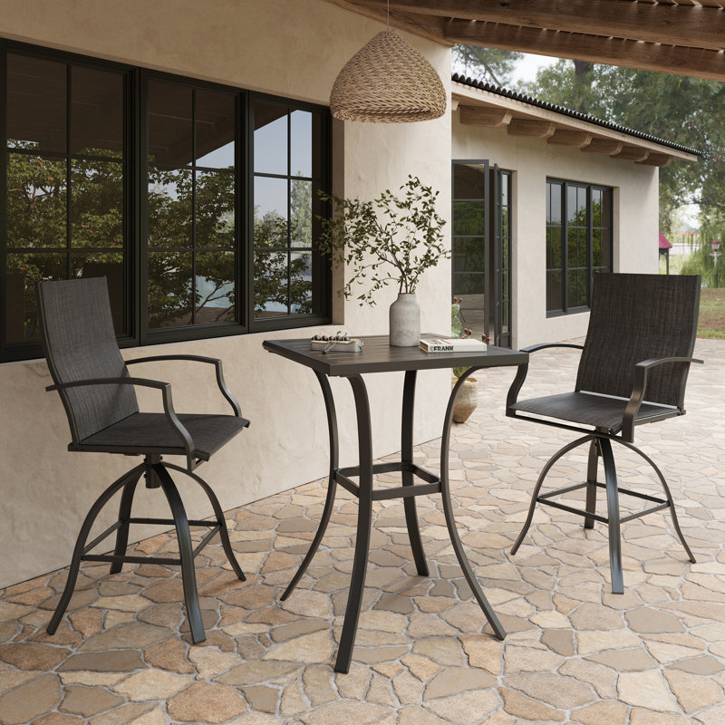 Patio Bar Dining Set With Square Bar Table And Armrest Bar Height Chairs (Set Of 3), Black