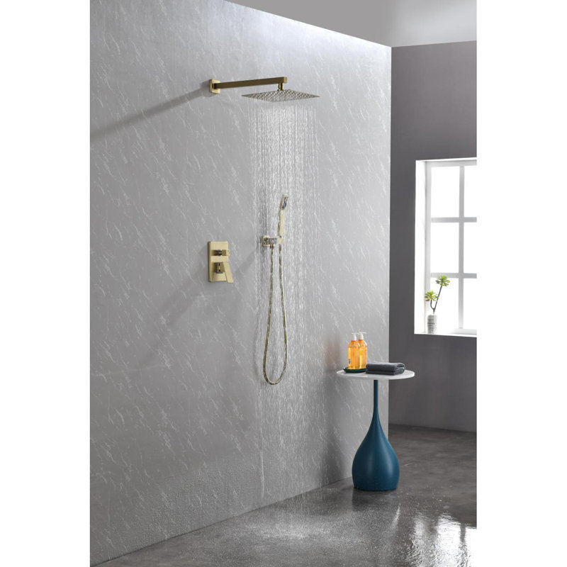 10 Inch Shower Head Bathroom Luxury Rain Mixer Shower Complete Combo Set Wall Mounted, Brushed Gold
