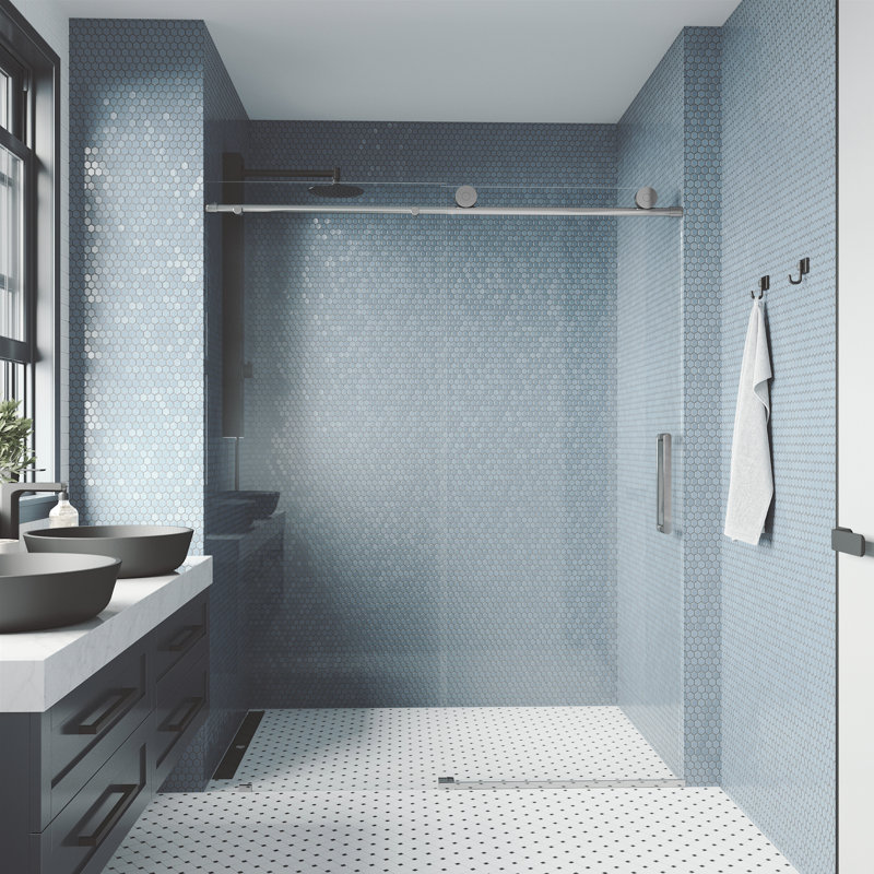 Elan 56-60" W x 76" H Sliding Frameless Shower Door with 3/8" Clear Glass, Chrome