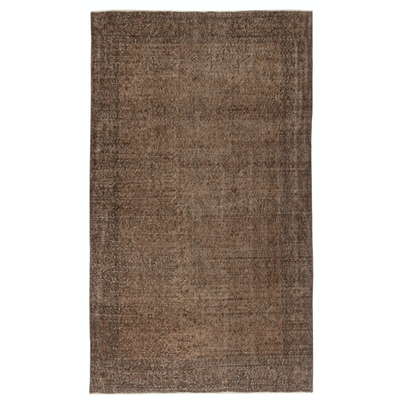 Tapis en laine rétro de 5,2 x 9 pi de couleur brune pour des intérieurs modernes. Fabriqué à la main en Turquie