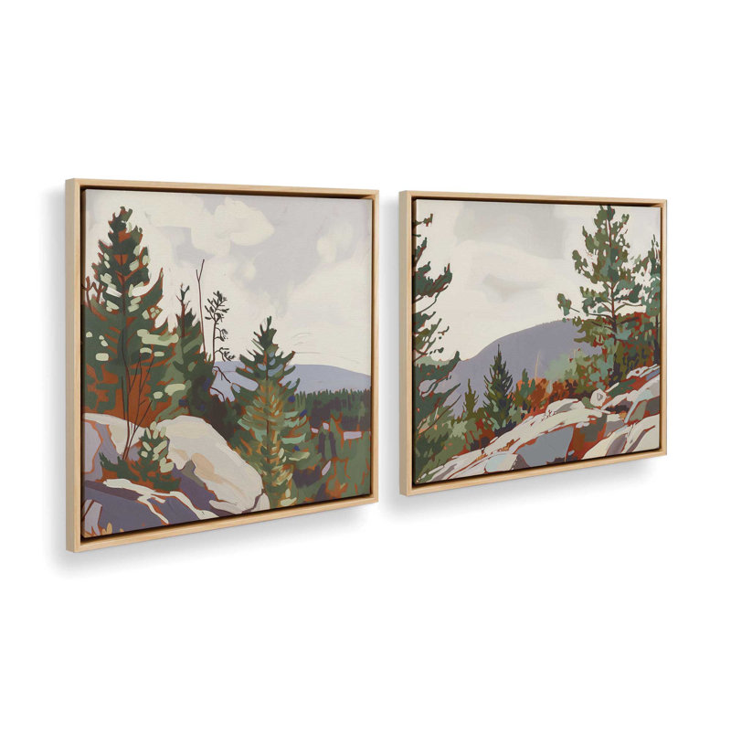 «Mountain Rocks and Pines», ensemble de 2, reproduction sur toile, H 16,75 po x l 16,75 po, Encadrement brun clair