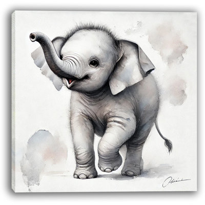 «Happy Baby Elephant», reproduction d'art sur toile