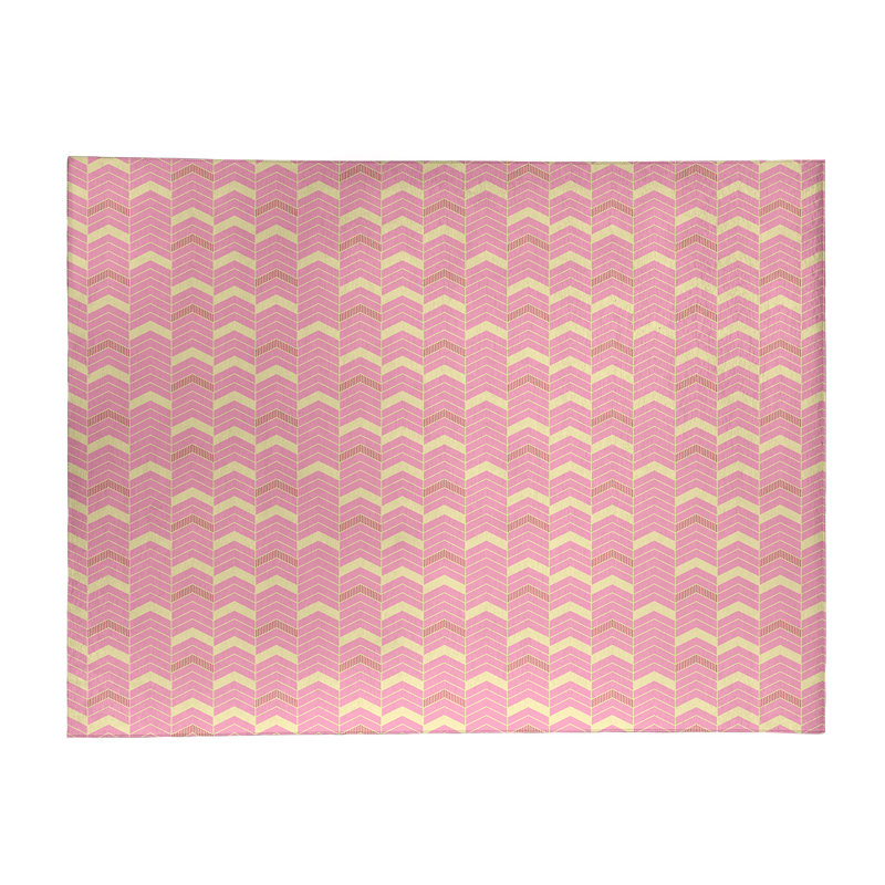 Tapis rose/ivoire à chevrons, Rectangle 5 pi x 7 pi