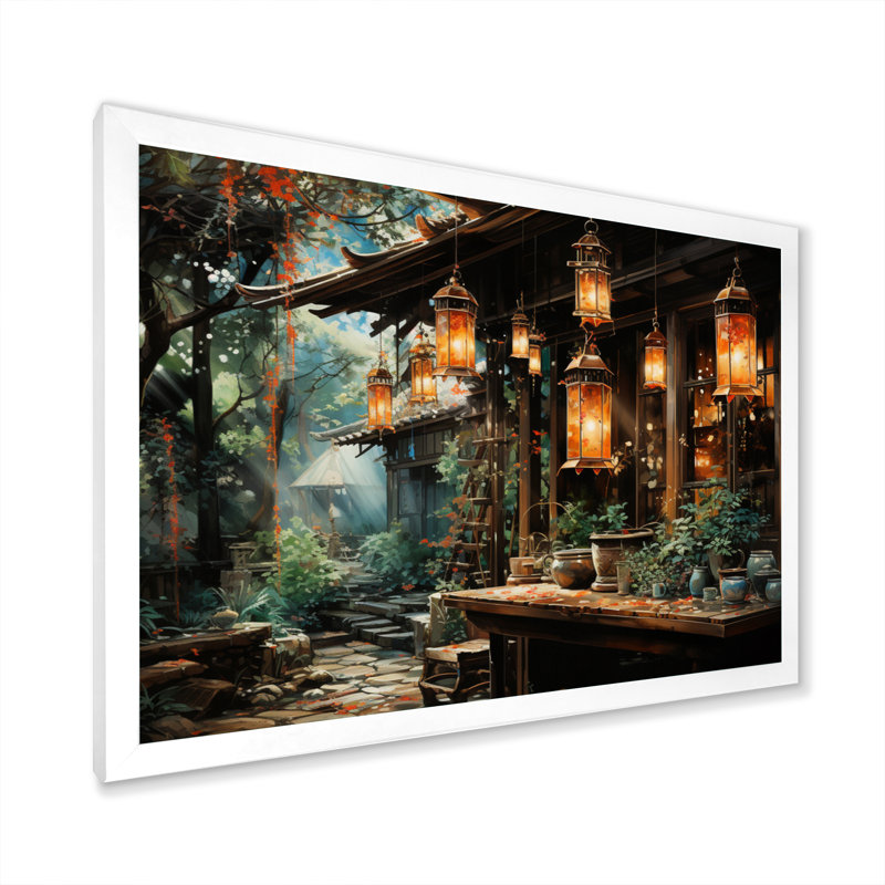 Japon Art Paper Lantern Glow IV - Japanese Canvas Wall Art, H 24 po x l 32 po x P 1 po, Cadre simple blanc