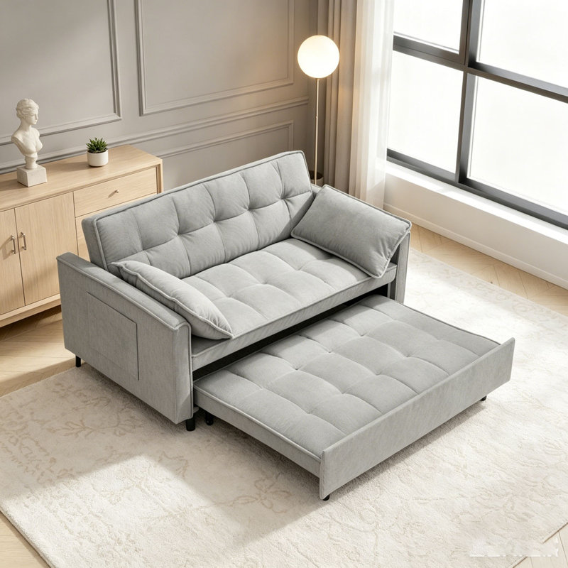 Canapé-lit modulaire 54,30 po Corduroy, Light Gray