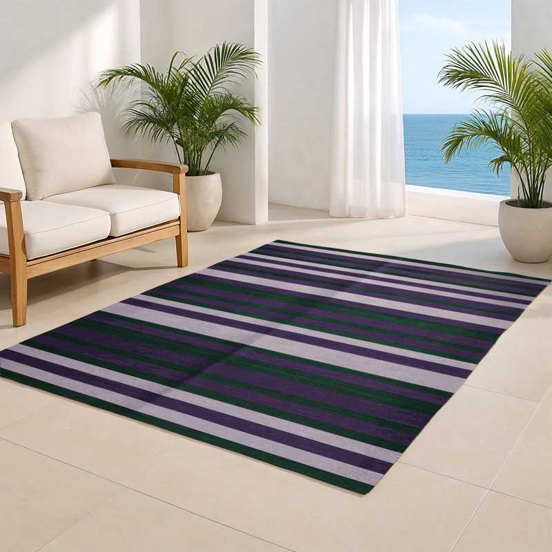 Tapis intérieur / extérieur mauve HorizontalStripes, Rectangulaire 8 pi x 10 pi