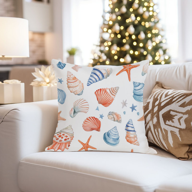 Housse de coussin plage et côtes, Rouge / bleu nautique / plage 3, Carré 20 po