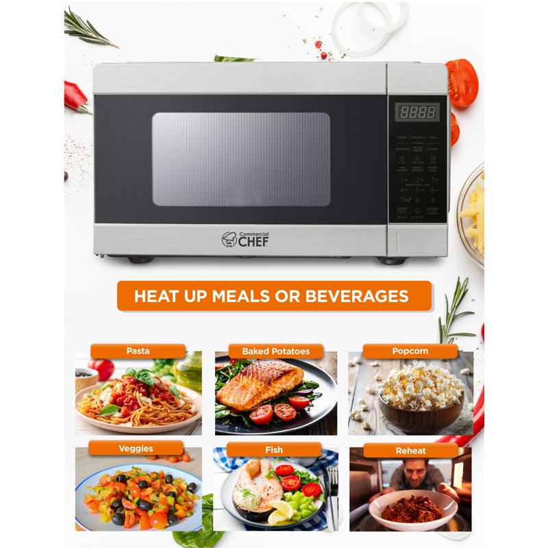 CHM Series COMMERCIAL CHEF 0.9 Cu Ft Countertop Microwave with 10 Power Levels, Black