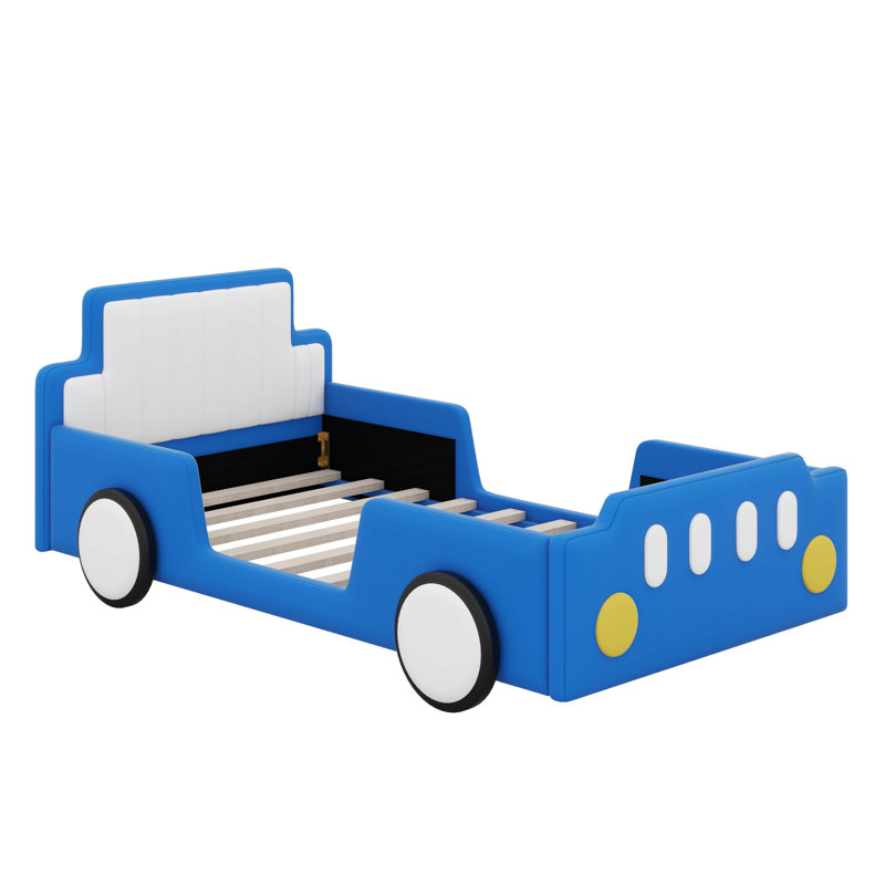 Twin Race Car-Shaped Platform Bed With Wheels, Blue