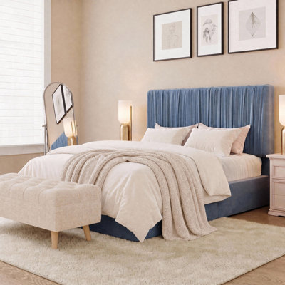 Fully Padded Velvet Platform Bed with Adjustable Headboard, No Box Spring Needed