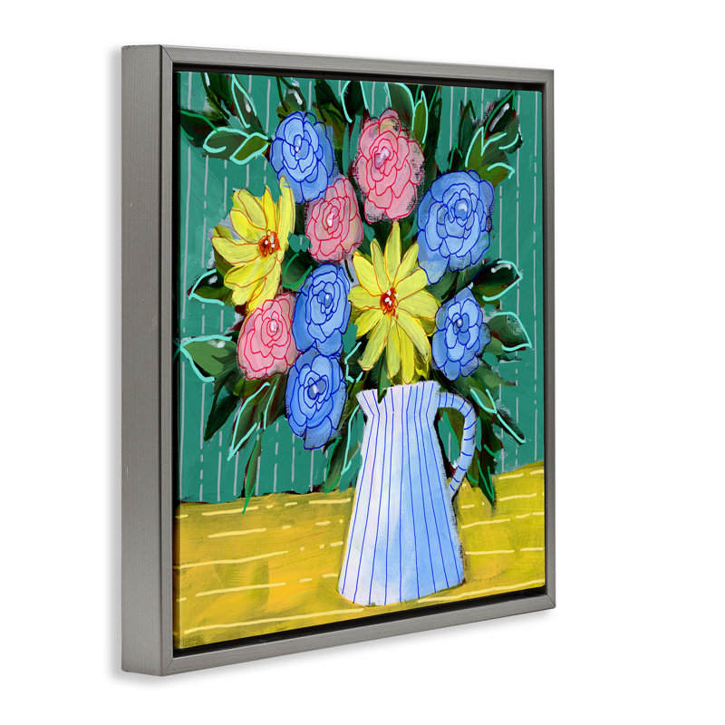 «Bright Pop Bouquet» par Regina Moore, Cadre flottant gris lustré, H 18 po x l 18 po