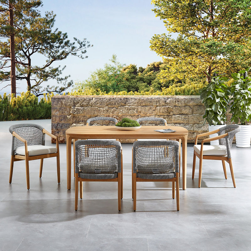 MURCANO Rectangular Teak 6 Person Indoor Outdoor Dining Set With Cushions