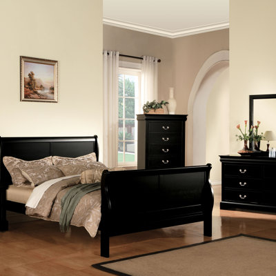Élégant grand lit noir avec lit en bois massif pour une chambre luxueuse
