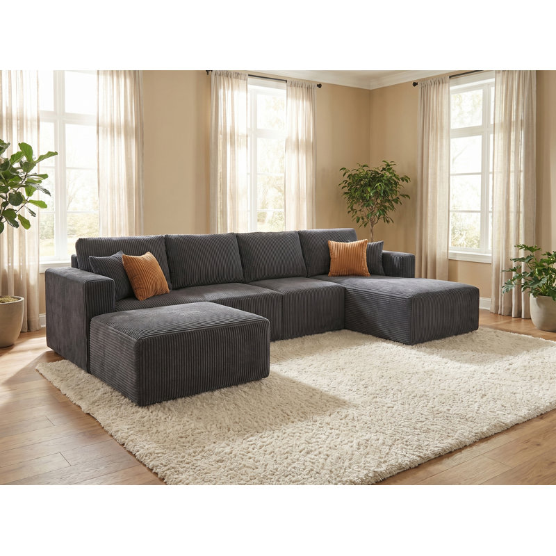 Boneless Flintwood Sectional, Dark Gray Corduroy