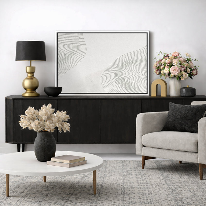 Œuvre de courbe minimaliste neutre, images de salon contemporain, impression sur toile encadrée, H 24 po x l 36 po x P 1,5 po