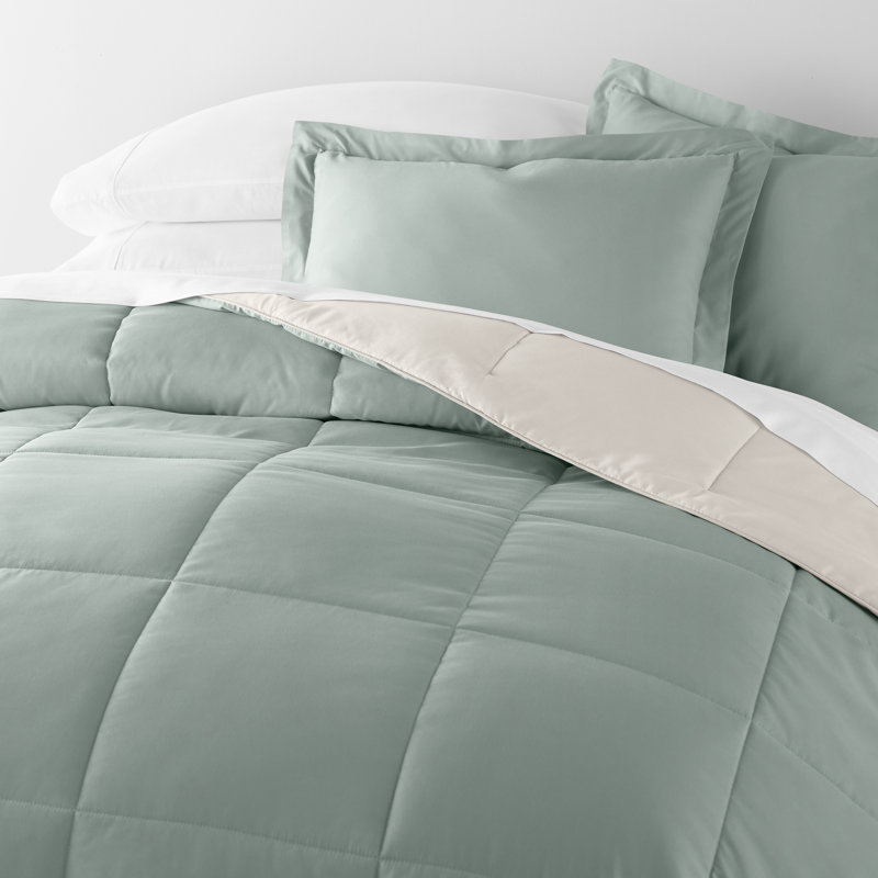 Twin Eucalyptus and Natural Microfiber Reversible Comforter Set