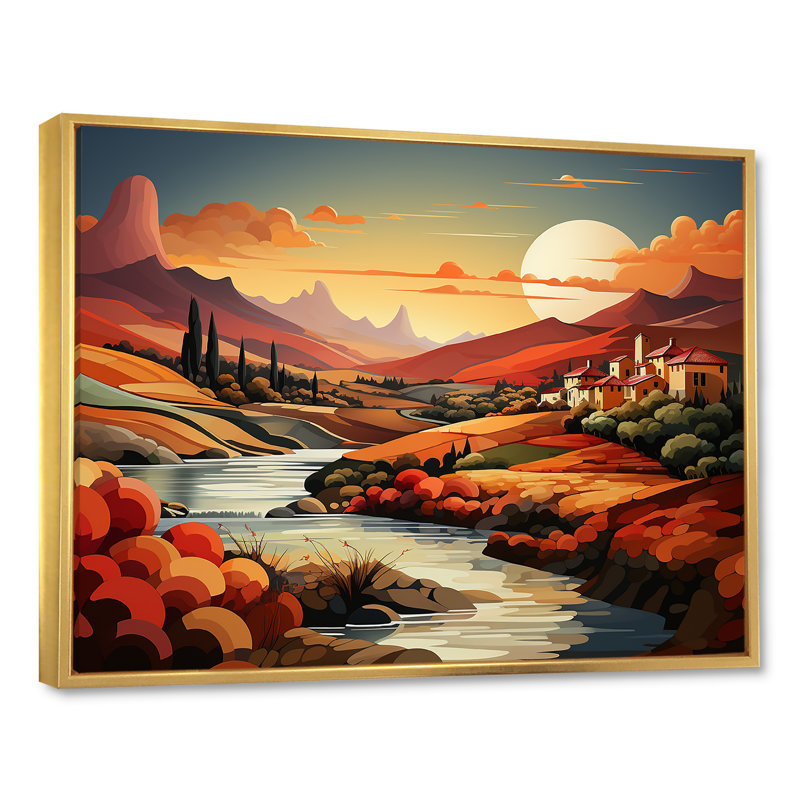 Paysage méditerranéen audacieux I - impression, Cadre flottant doré, H 12 po x l 20 po x P 1 po