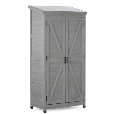 Armoire de rangement extérieure et plateau en métal, remise de jardin, grande remise extérieure en bois de 68 pouces pour la cour et le patio