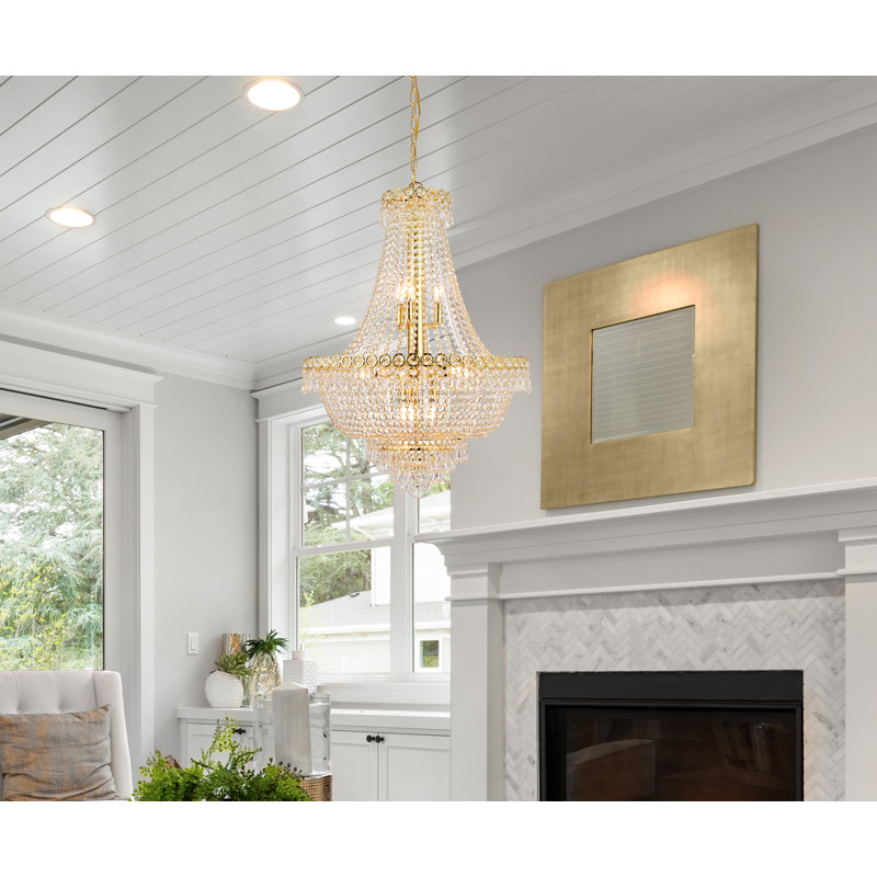 Lustre empire unique à 12 lumières avec accents de cristal Stoltz, H 28 po x l 20 po x P 20 po, Or