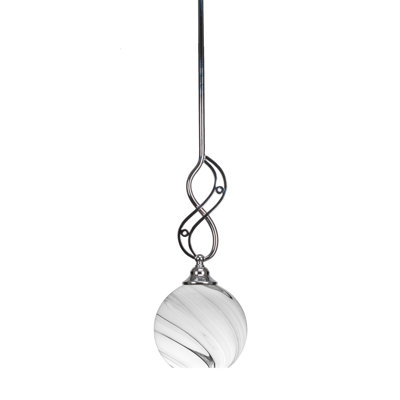 Alana-Rose Stem Hung Mini Pendant Shown In Chrome Finish With 5.75" Onyx Swirl Glass
