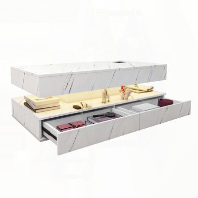 LED Coffee Table with Wireless Charging, Bluetooth Speaker, and Storage – White
