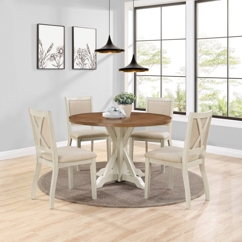 Ensemble de salle à manger Jacqueline, Blanc antique / beige, Blanc antique