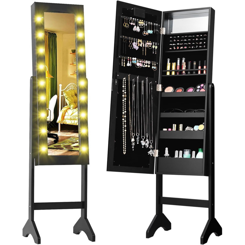 Armoire à bijoux avec miroir Bhanweri, Noir