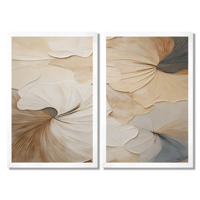Beige Minimalism Elegance In Bloom - Flowers Wall Art, Beige Floral Canvas Print Set Of 2