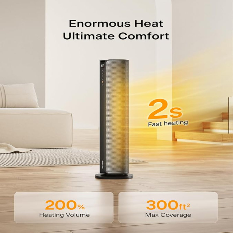 30" Black Ceramic Electric Tower Heater with Thermostat