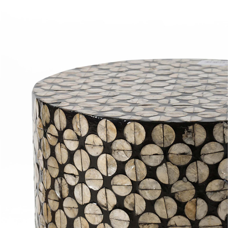 Cylindrical Garden Capiz Stool, Accent Side Table
