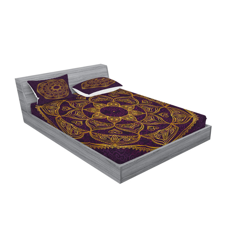 Ensemble de draps et taies décoratives Ambesonne Mandala, mauve terre jaune, Full Sheet Set + 1 Fitted Sheet + 4 Pillowcases