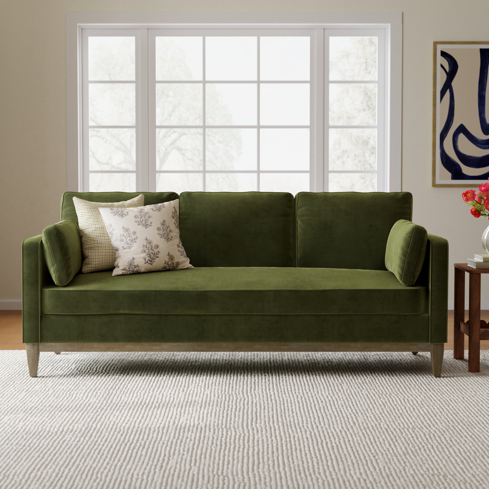 Pera 84'' Upholstered Sofa, Olive Green Velvet