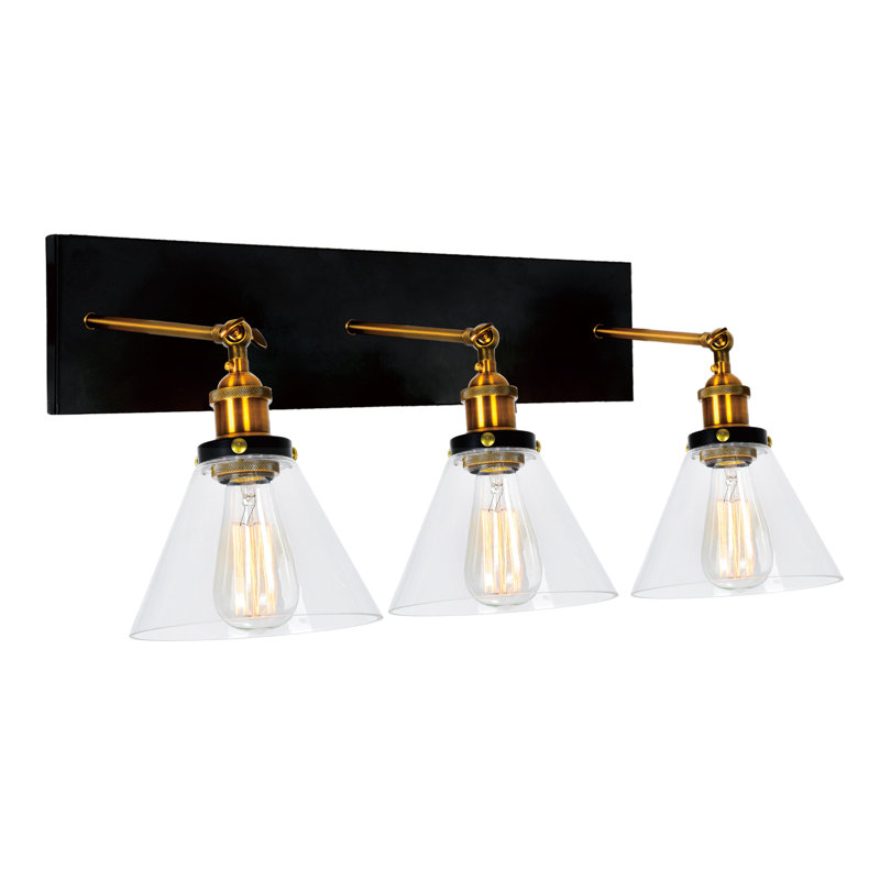Applique murale 24 po noire et dorée pour le salon, le couloir, la salle à manger - 3 lumières E26 - Compatible avec DEL