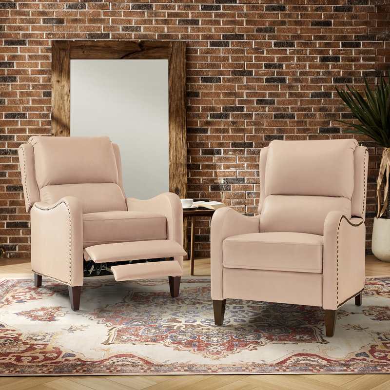 Fauteuil inclinable manuel en cuir véritable de 28,75 po de large Neliyah (ensemble de 2), Rose
