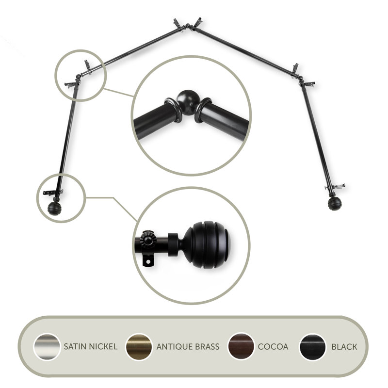 Tringle à rideaux simple pour fenêtre à 4 côtés Pepin, Noir, 28 po à 48 po (chaque côté)