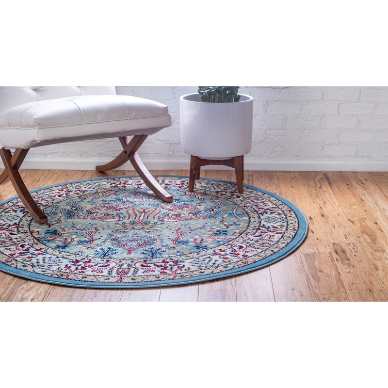 Jackson Floral Indoor Rug, Round 5'3", Blue